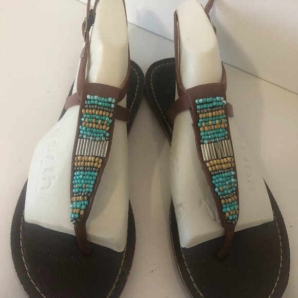ROXY T-Strap  Sandals Women's Size US7/7.5 Brown Multicolor Beading Leather - Picture 5 of 11